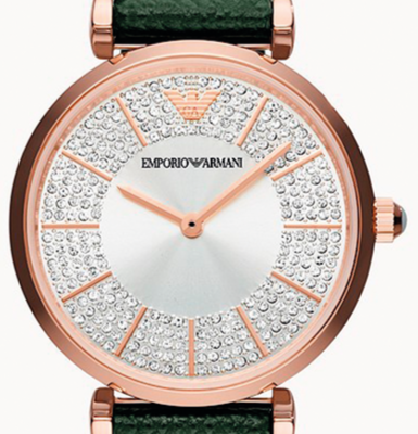 Emporio Armani Pro Planet Analog Silver Dial Green Leather Strap Watch For Women - AR11517